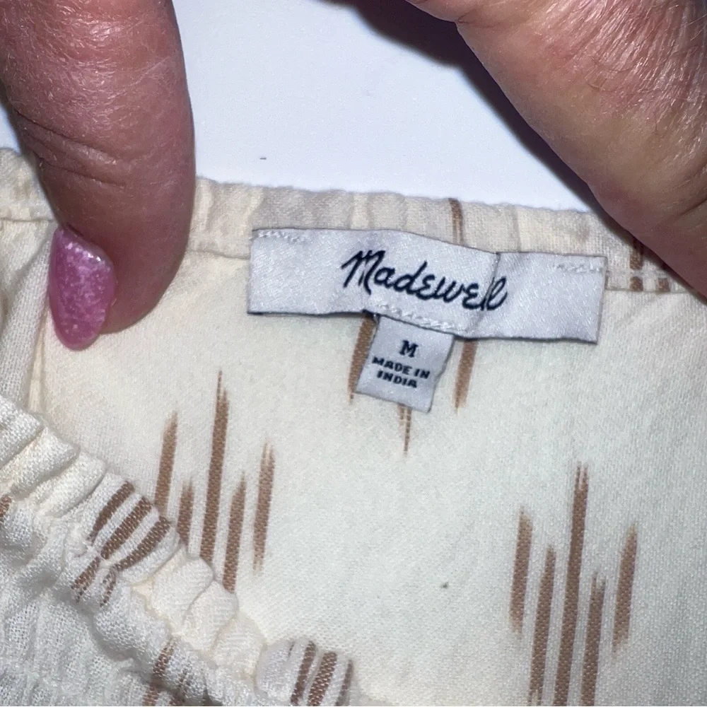 Madewell Cream Smocked Ruffle Straps Tank Top In Ikat Sz M - Picture 4 of 12